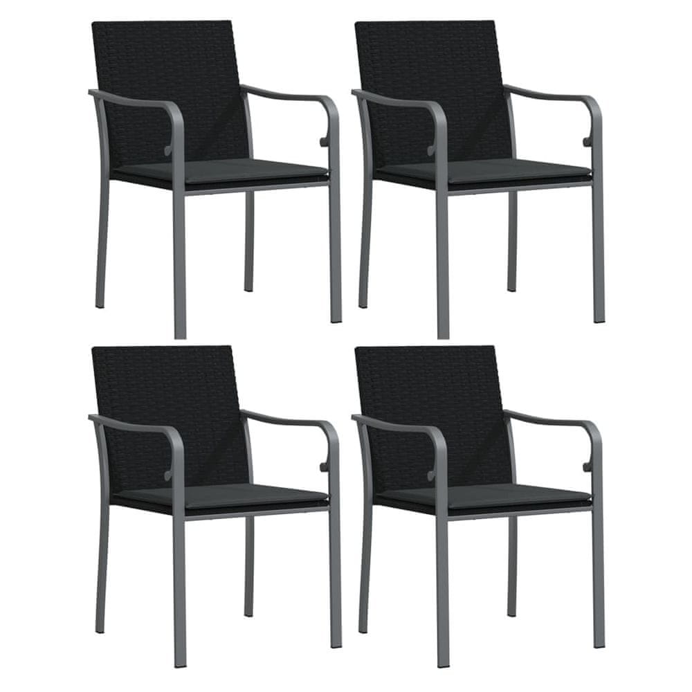 Vidaxl Záhradné stoličky s vankúšmi 4 ks čierne 56x59x84 cm polyratan